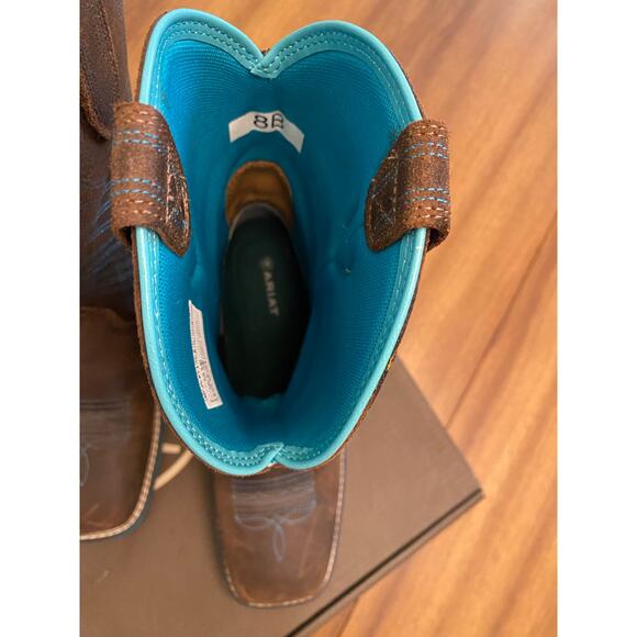 Ariat Women’s Anthem Square Toe Western Boots Java Brown Turquoise 8B w/ Box - Picture 8 of 8